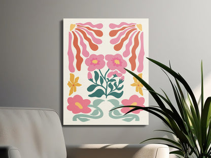 Premium Poster of Vintage Floral Art Print with Pink Flowers Canvas Wraps