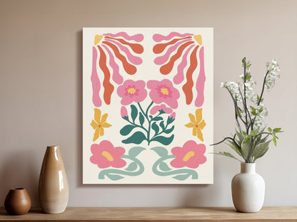 Premium Poster of Vintage Floral Art Print with Pink Flowers Canvas Wraps