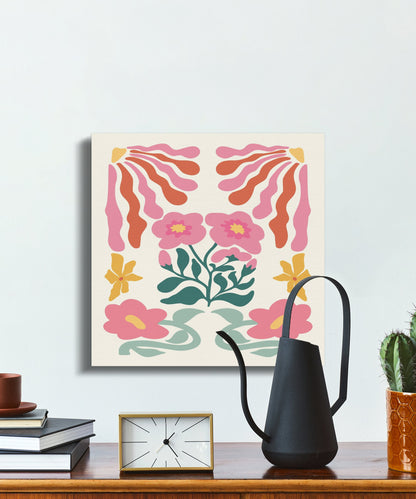 Premium Poster of Vintage Floral Art Print with Pink Flowers Canvas Wraps