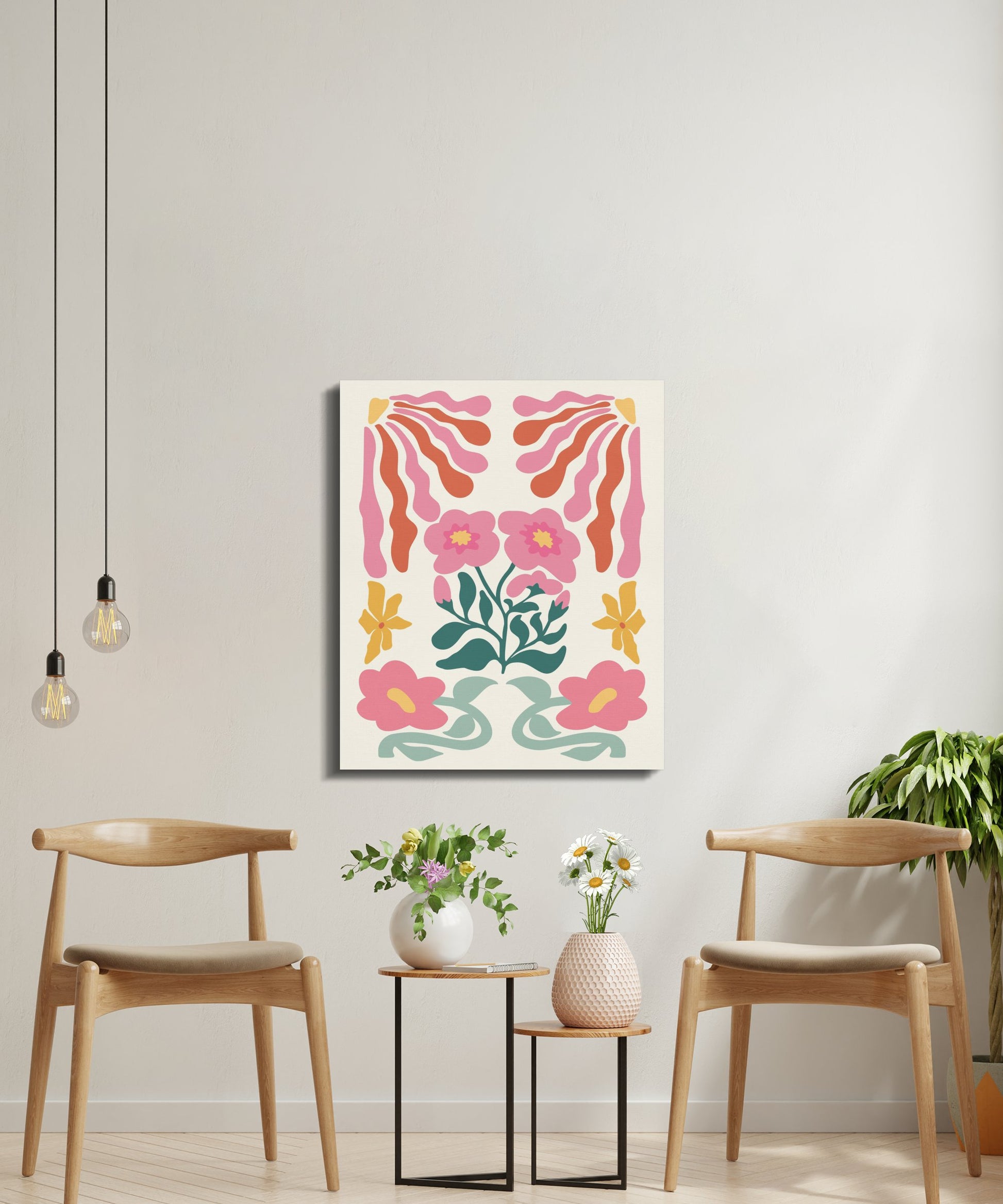 Premium Poster of Vintage Floral Art Print with Pink Flowers Canvas Wraps