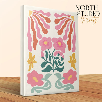 Premium Poster of Vintage Floral Art Print with Pink Flowers Canvas Wraps