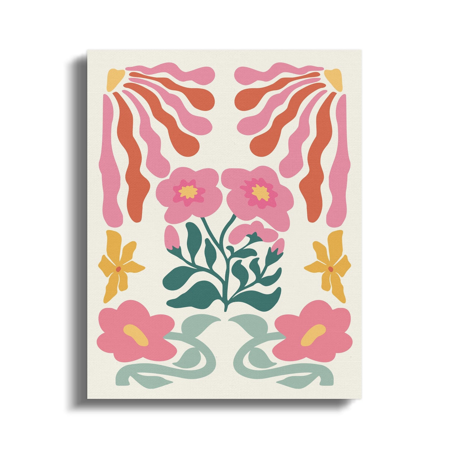 Premium Poster of Vintage Floral Art Print with Pink Flowers Canvas Wraps