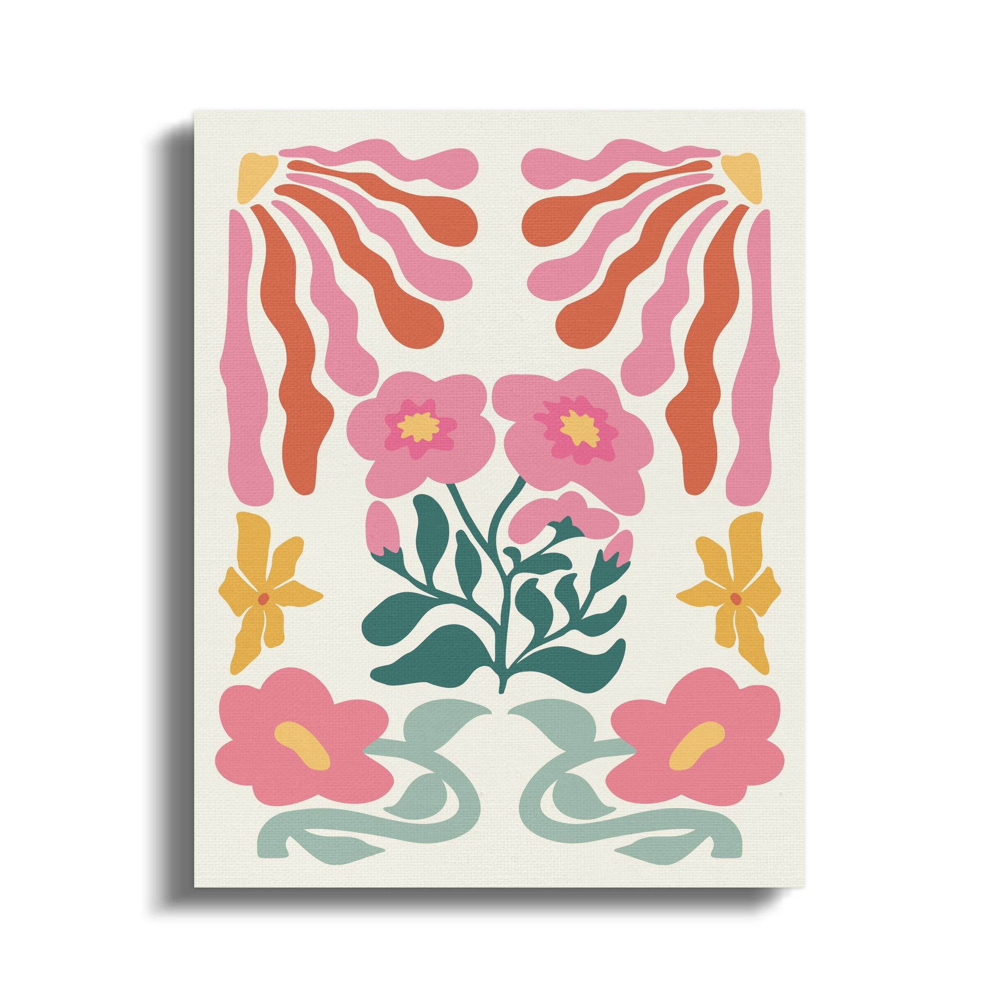 Premium Poster of Vintage Floral Art Print with Pink Flowers Canvas Wraps