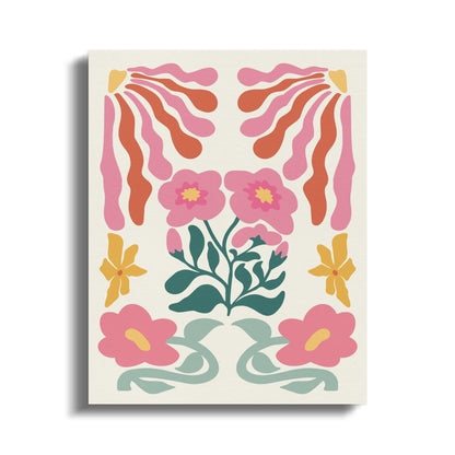 Premium Poster of Vintage Floral Art Print with Pink Flowers Canvas Wraps
