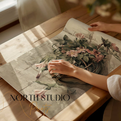 Premium Poster of Vintage Floral Basket Art Print 1889 Illustration Posters