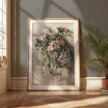Premium Poster of Vintage Floral Basket Art Print 1889 Illustration Posters