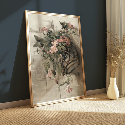 Premium Poster of Vintage Floral Basket Art Print 1889 Illustration Posters