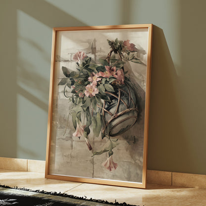 Premium Poster of Vintage Floral Basket Art Print 1889 Illustration Posters