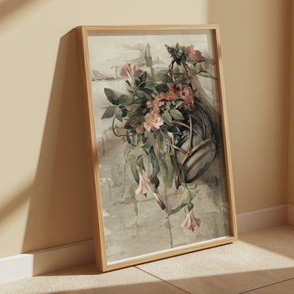 Premium Poster of Vintage Floral Basket Art Print 1889 Illustration Posters