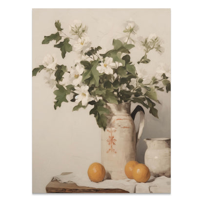 Premium Poster of Vintage Floral Pitcher and Orange Still Life Posters