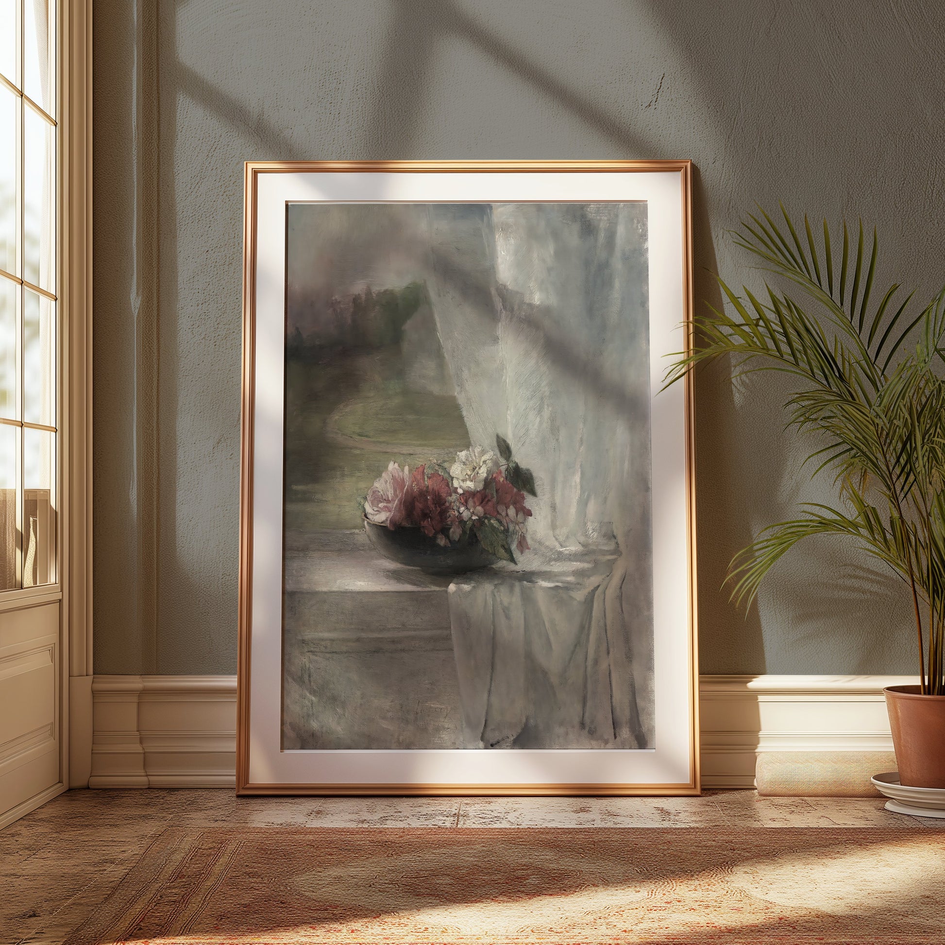 Premium Poster of Vintage Floral Still Life by Window Posters