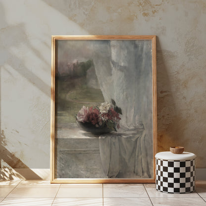Premium Poster of Vintage Floral Still Life by Window Posters