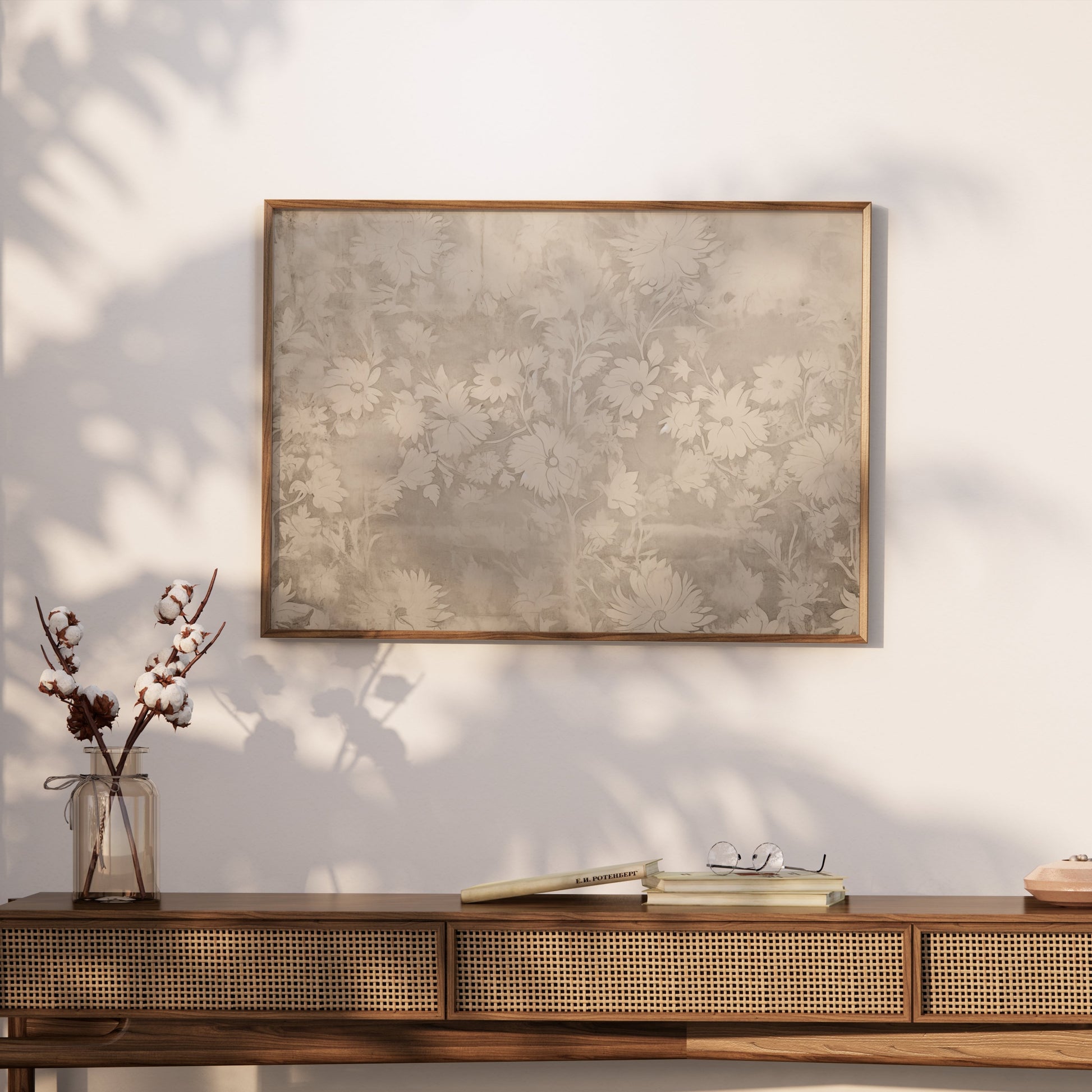 Premium Poster of Vintage Flowers Pattern with Beige Background Posters
