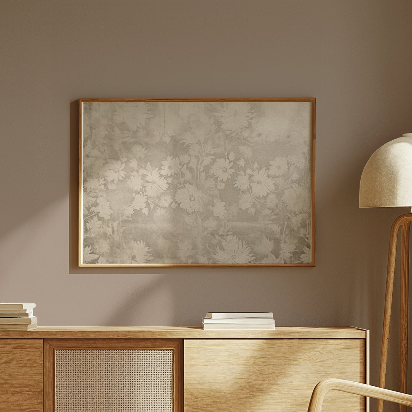 Premium Poster of Vintage Flowers Pattern with Beige Background Posters