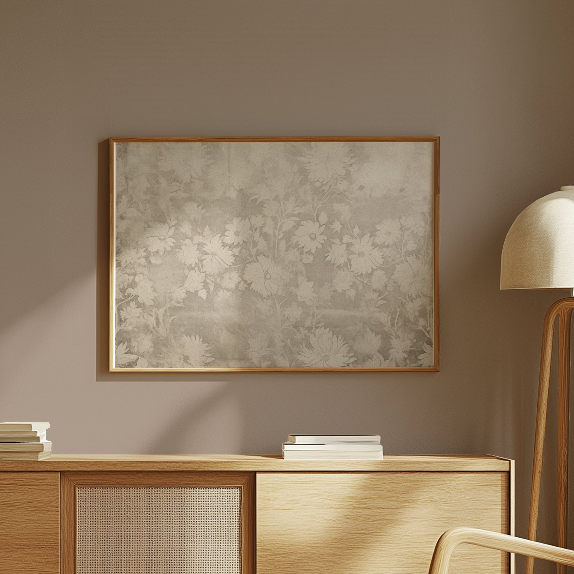 Premium Poster of Vintage Flowers Pattern with Beige Background Posters