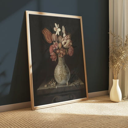 Premium Poster of Vintage Flowers in Vase Still Life Art Posters