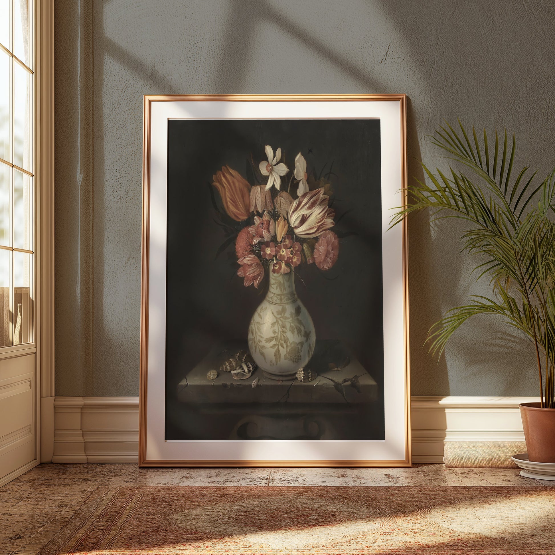 Premium Poster of Vintage Flowers in Vase Still Life Art Posters