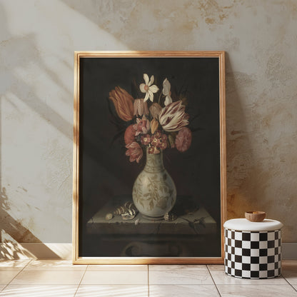 Premium Poster of Vintage Flowers in Vase Still Life Art Posters