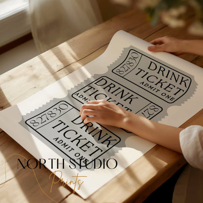 Premium Poster of Vintage Gray Drink Ticket Admit One Art Posters