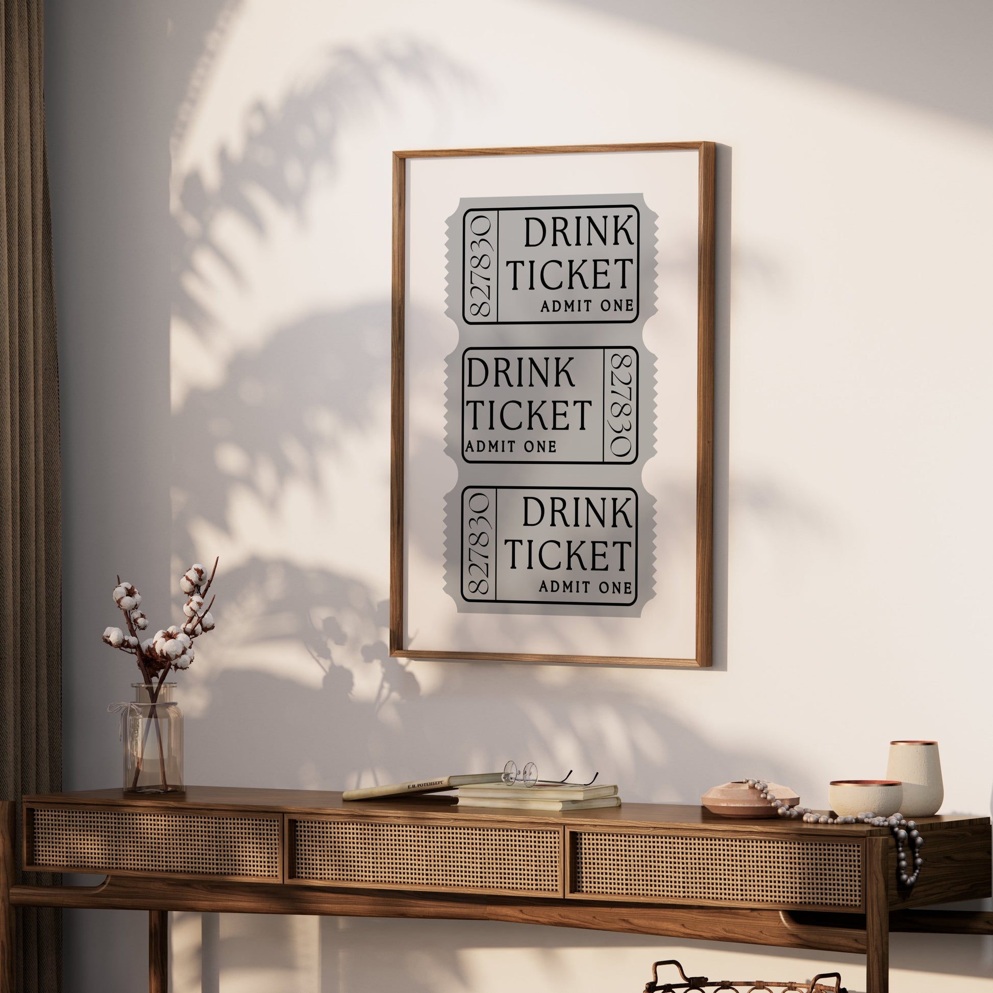 Premium Poster of Vintage Gray Drink Ticket Admit One Art Posters