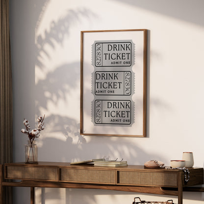 Premium Poster of Vintage Gray Drink Ticket Admit One Art Posters