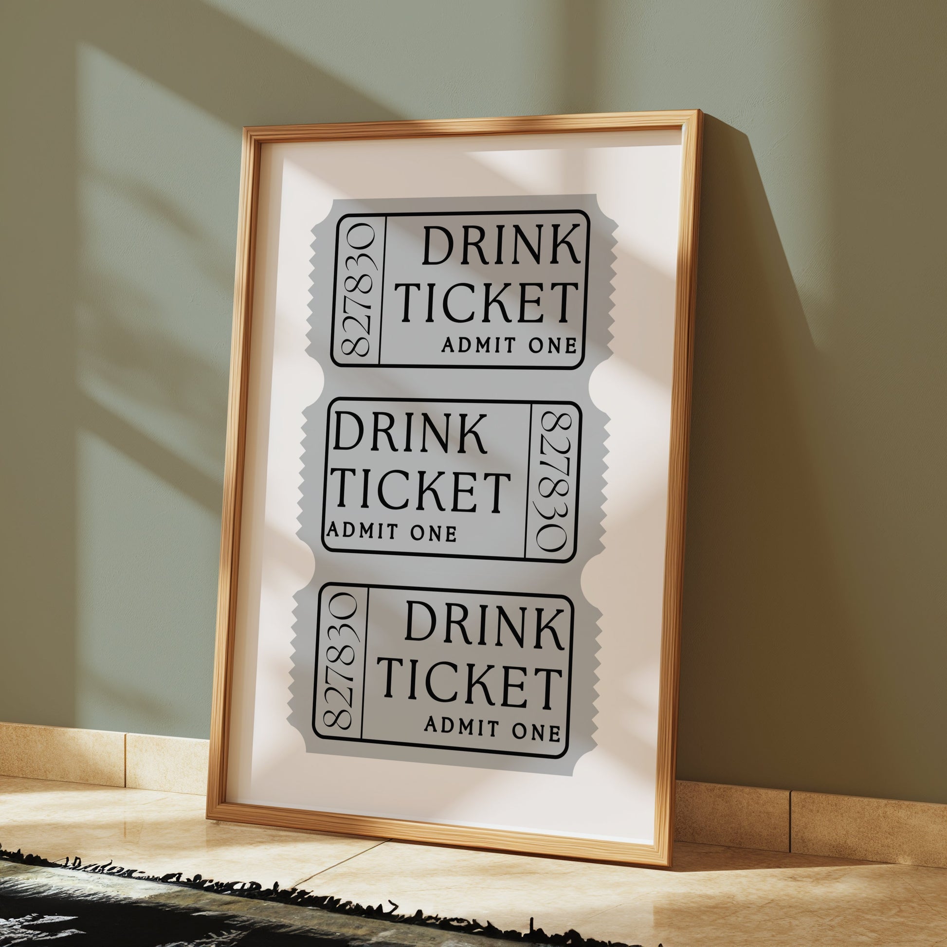 Premium Poster of Vintage Gray Drink Ticket Admit One Art Posters