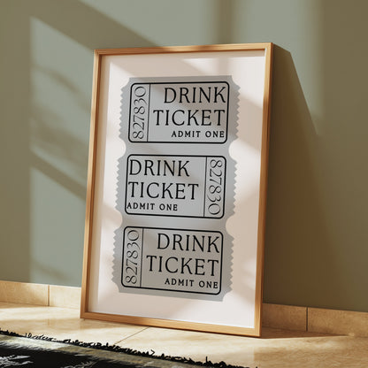 Premium Poster of Vintage Gray Drink Ticket Admit One Art Posters