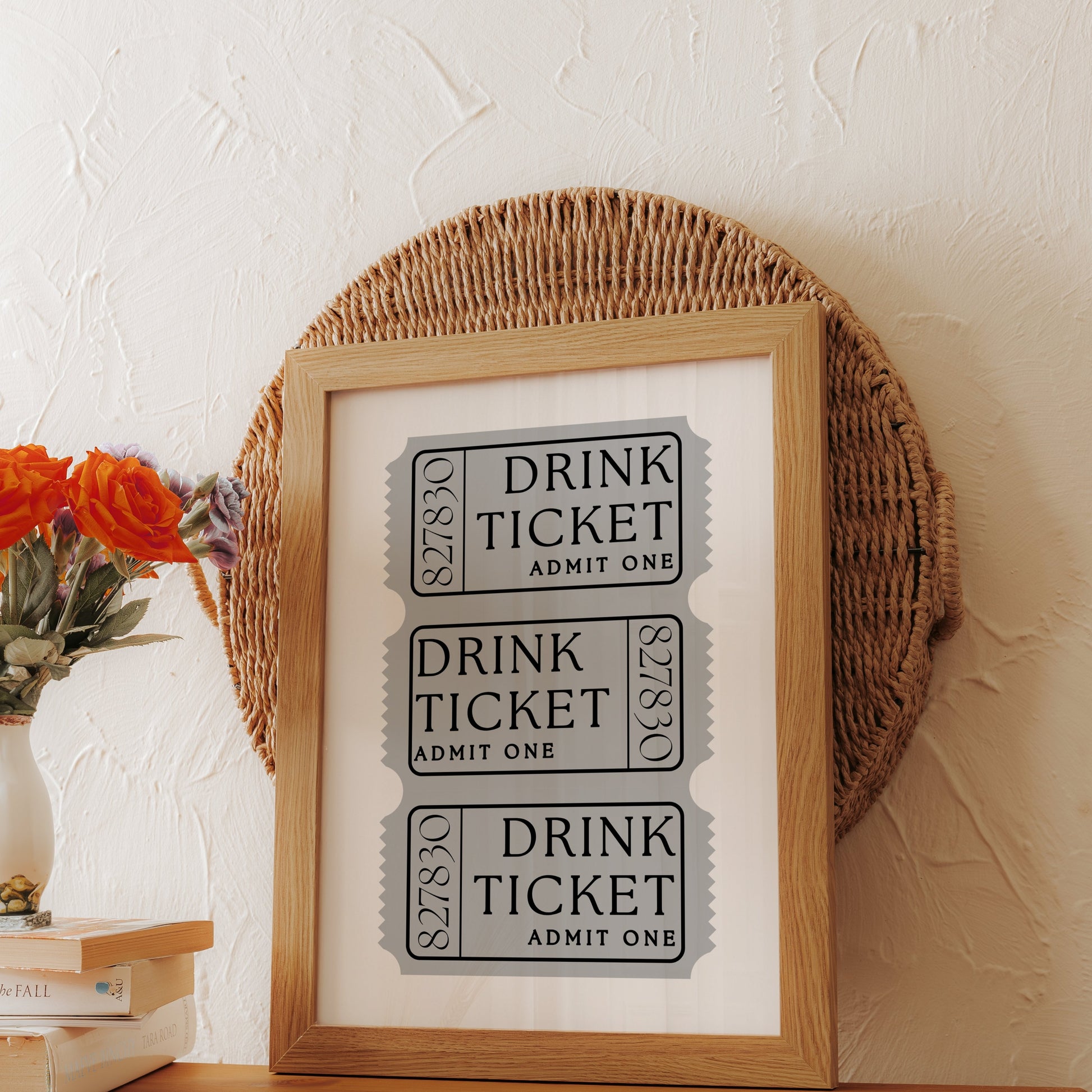 Premium Poster of Vintage Gray Drink Ticket Admit One Art Posters