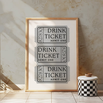 Premium Poster of Vintage Gray Drink Ticket Admit One Art Posters