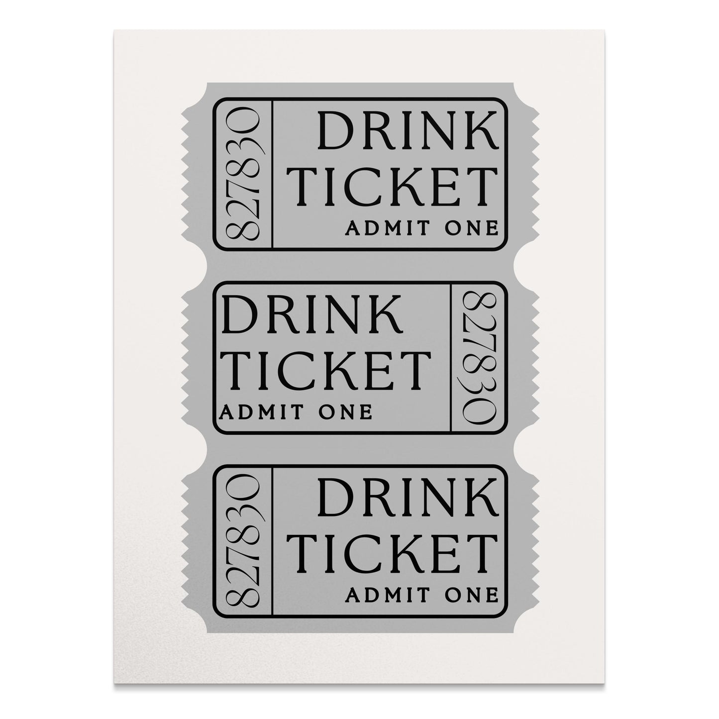 Premium Poster of Vintage Gray Drink Ticket Admit One Art Posters