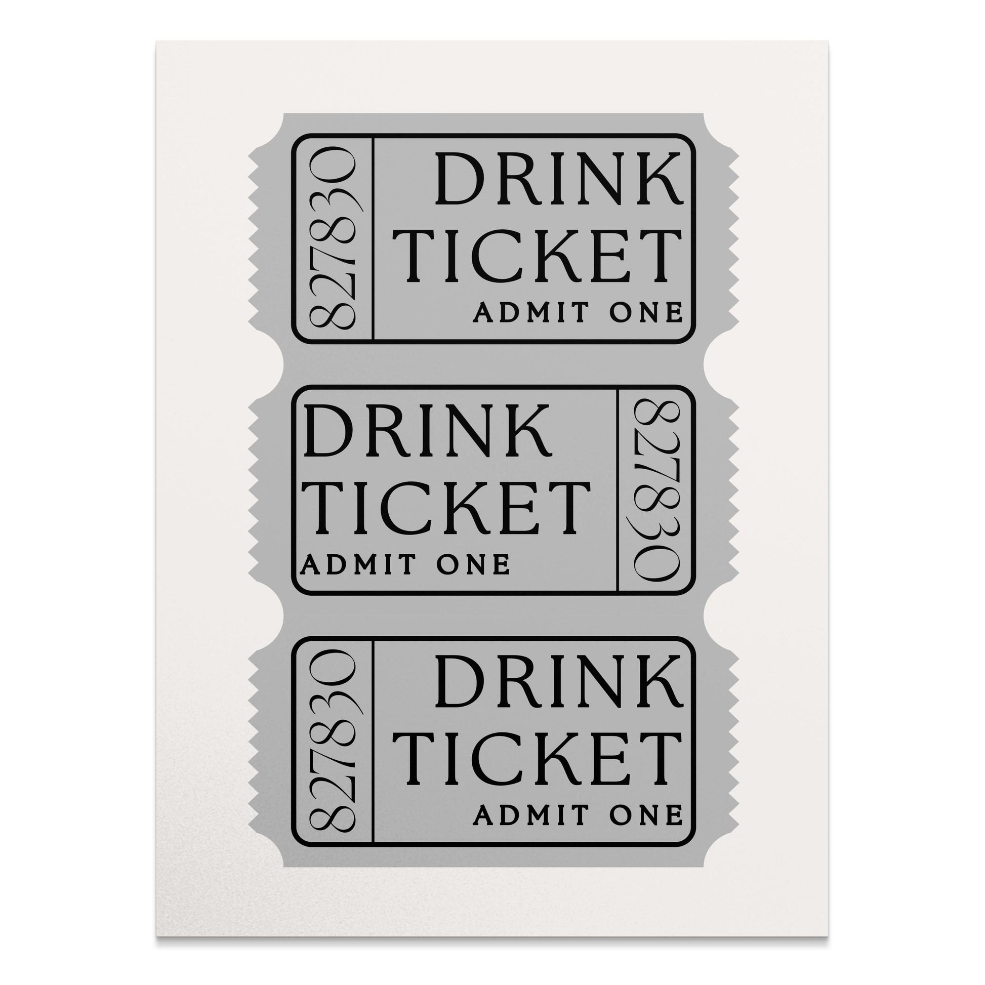 Premium Poster of Vintage Gray Drink Ticket Admit One Art Posters