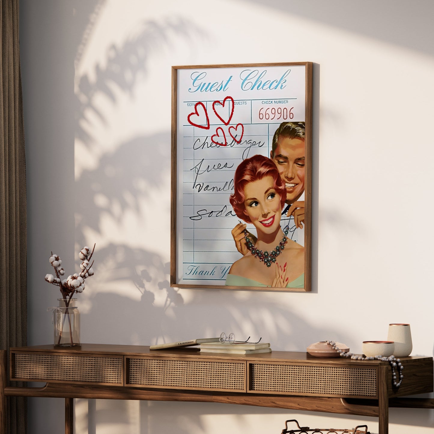 Premium Poster of Vintage Guest Check Art with Romantic Hearts Posters