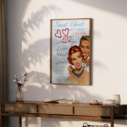 Premium Poster of Vintage Guest Check Art with Romantic Hearts Posters