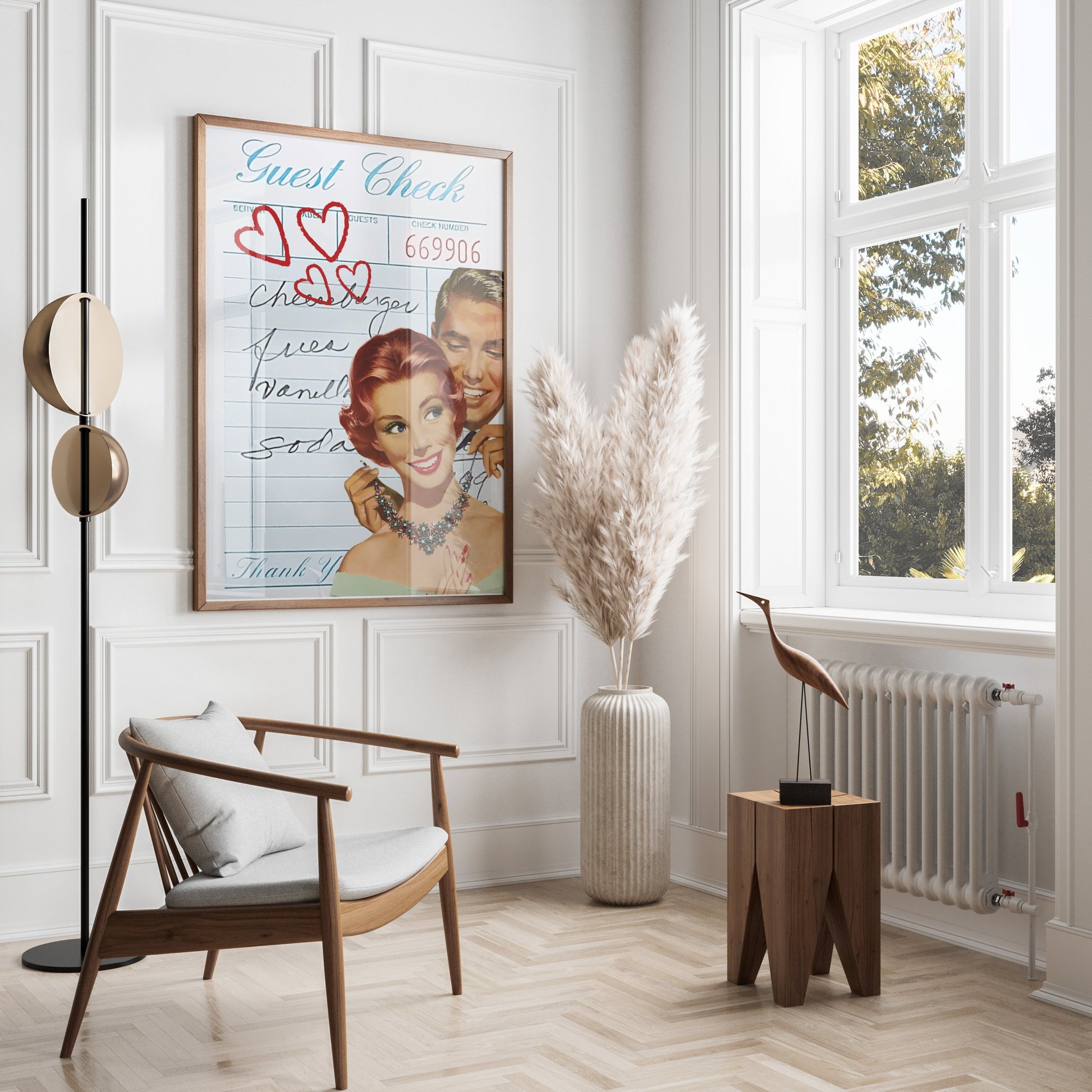Premium Poster of Vintage Guest Check Art with Romantic Hearts Posters