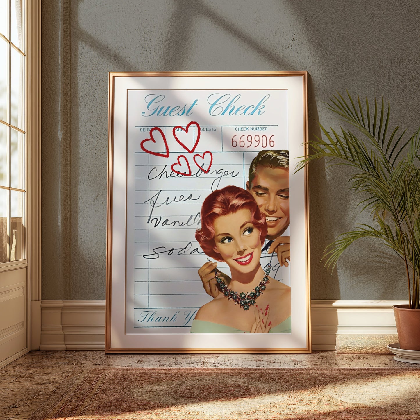 Premium Poster of Vintage Guest Check Art with Romantic Hearts Posters