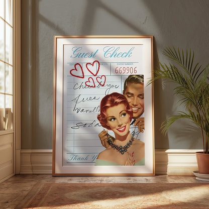 Premium Poster of Vintage Guest Check Art with Romantic Hearts Posters