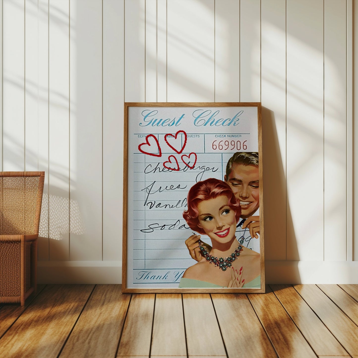 Premium Poster of Vintage Guest Check Art with Romantic Hearts Posters