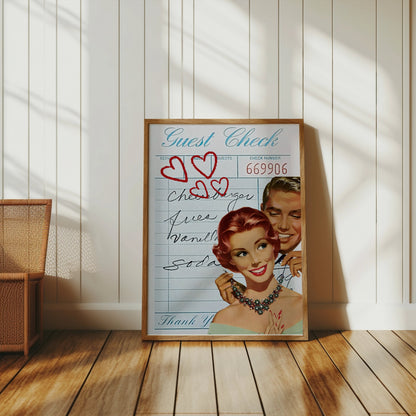 Premium Poster of Vintage Guest Check Art with Romantic Hearts Posters