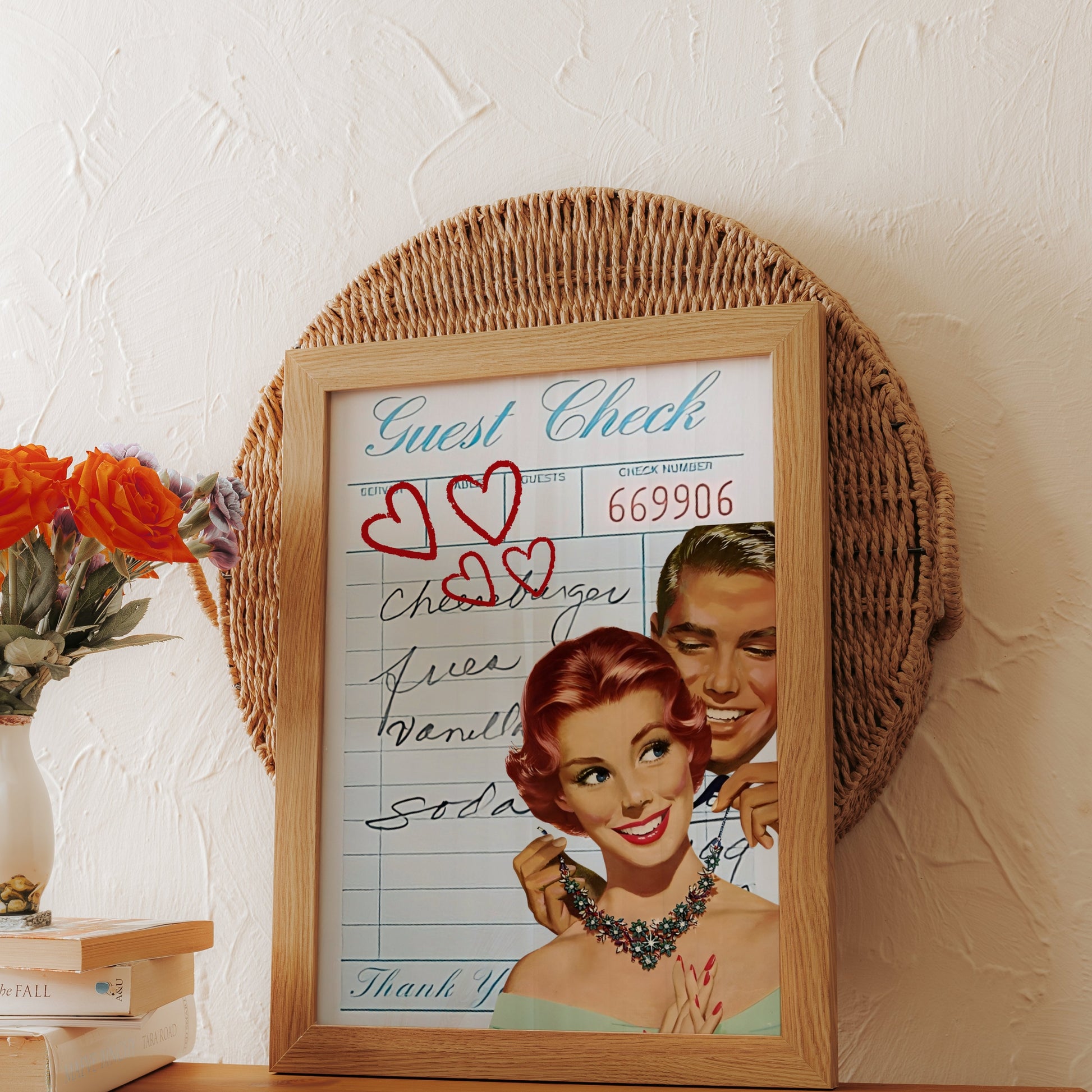 Premium Poster of Vintage Guest Check Art with Romantic Hearts Posters