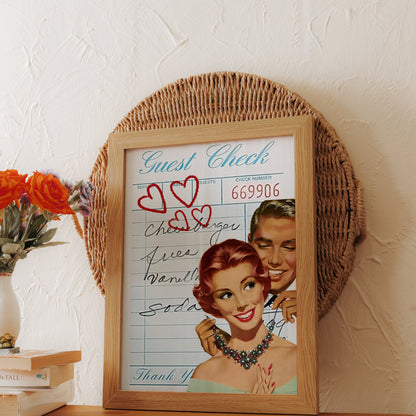 Premium Poster of Vintage Guest Check Art with Romantic Hearts Posters