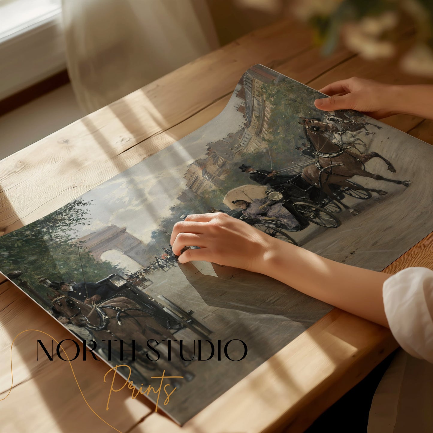 Premium Poster of Vintage Horse Carriage Street Scene Art Posters