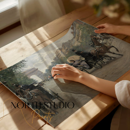 Premium Poster of Vintage Horse Carriage Street Scene Art Posters