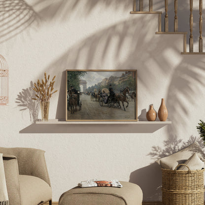 Premium Poster of Vintage Horse Carriage Street Scene Art Posters