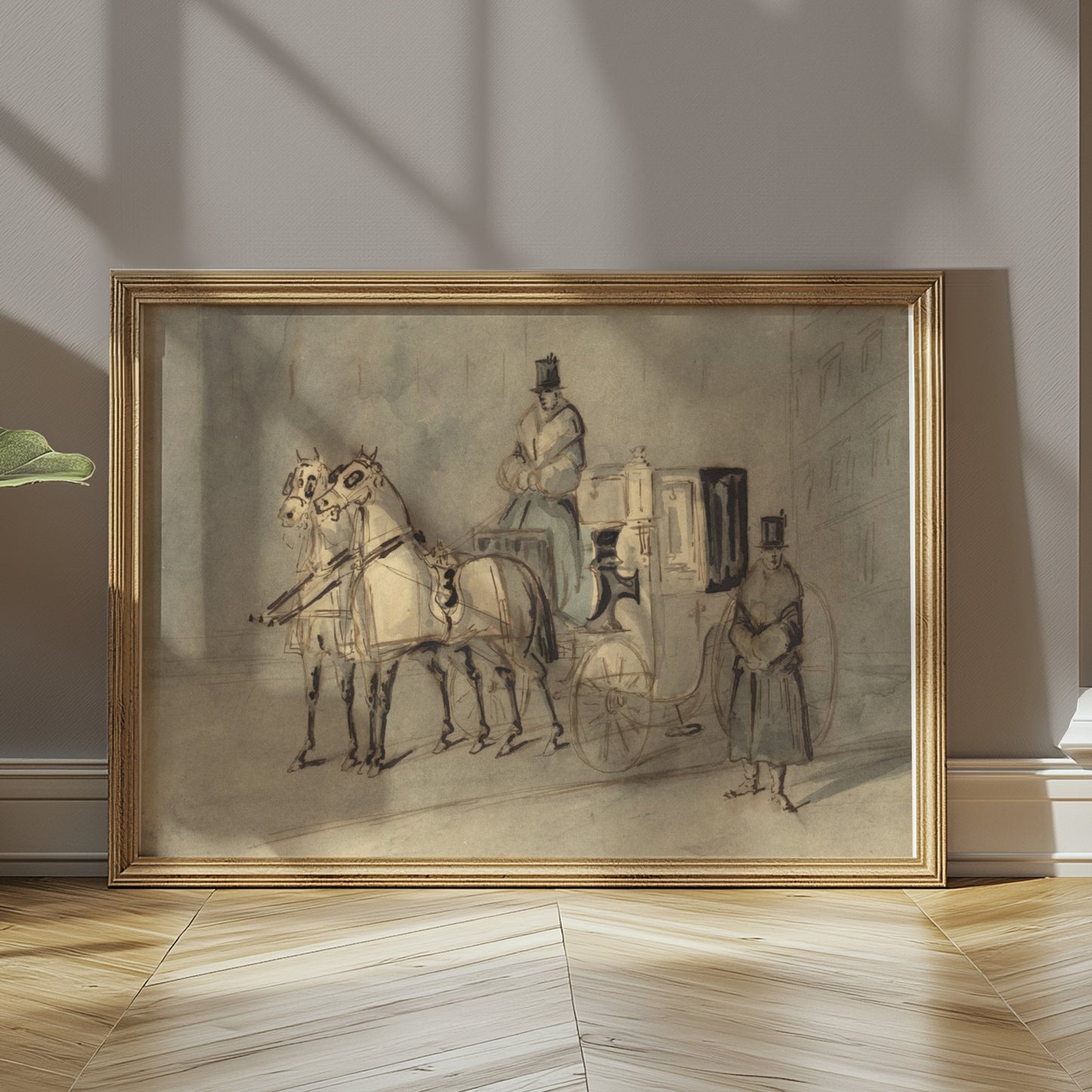 Premium Poster of Vintage Horse-Drawn Carriage Sketch Art Print Posters