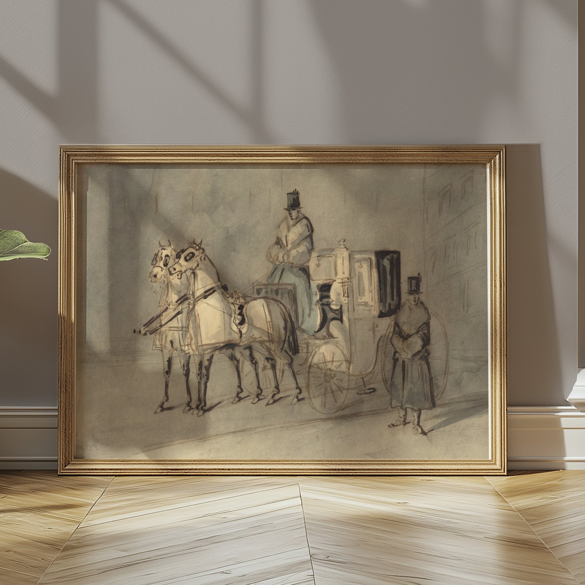 Premium Poster of Vintage Horse-Drawn Carriage Sketch Art Print Posters