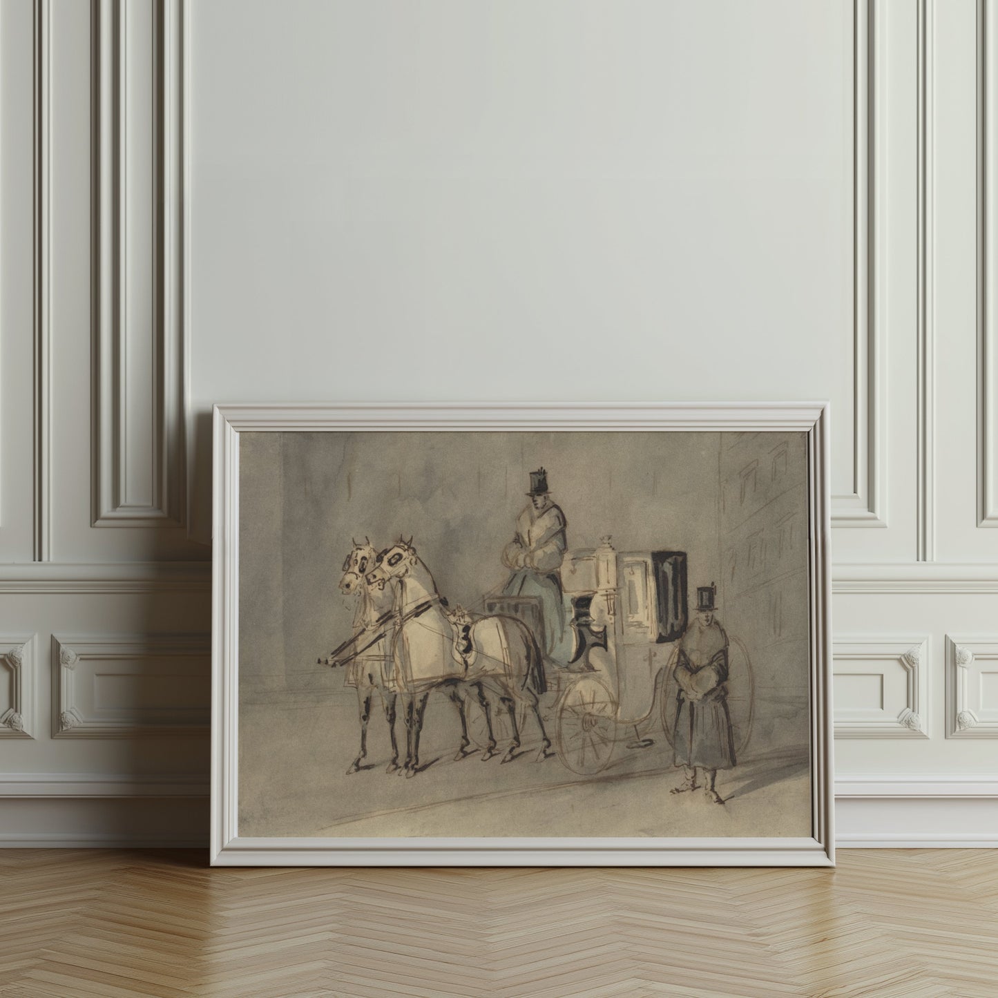 Premium Poster of Vintage Horse-Drawn Carriage Sketch Art Print Posters