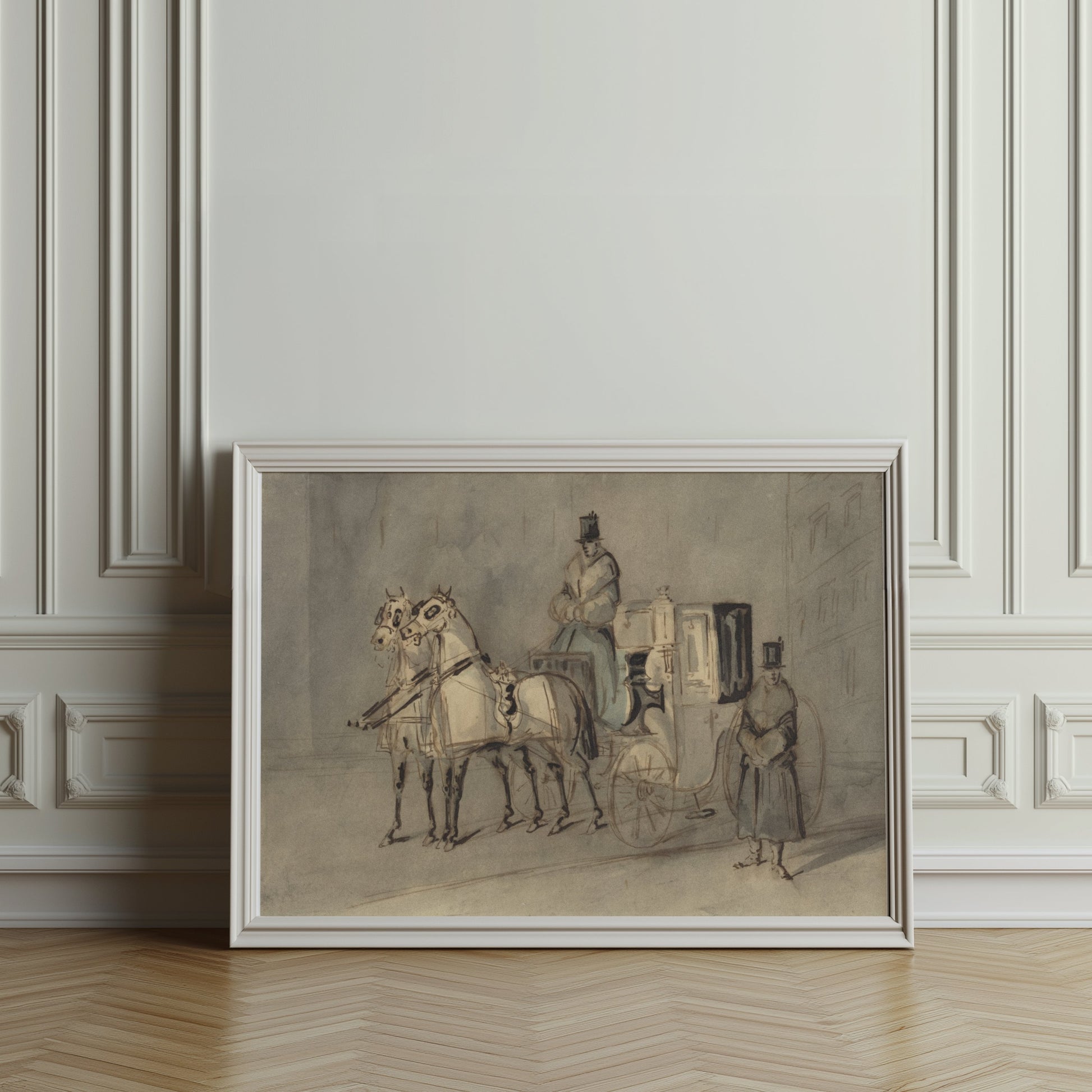 Premium Poster of Vintage Horse-Drawn Carriage Sketch Art Print Posters