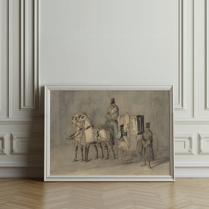 Premium Poster of Vintage Horse-Drawn Carriage Sketch Art Print Posters
