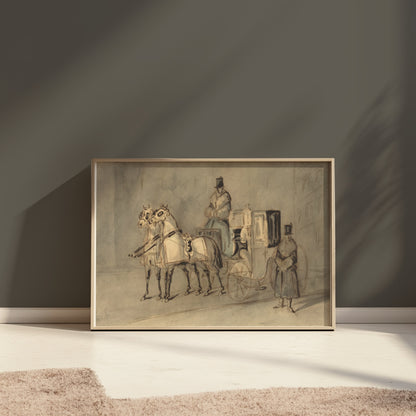 Premium Poster of Vintage Horse-Drawn Carriage Sketch Art Print Posters