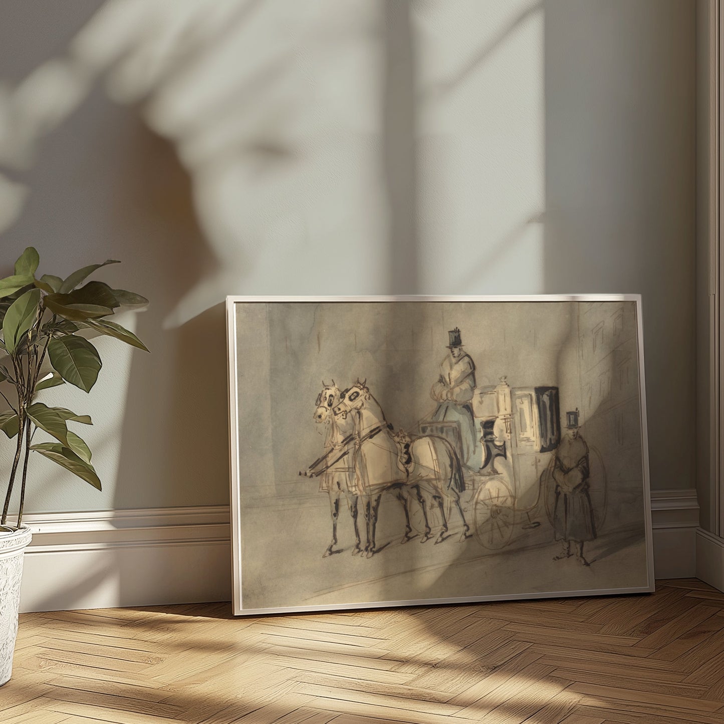 Premium Poster of Vintage Horse-Drawn Carriage Sketch Art Print Posters
